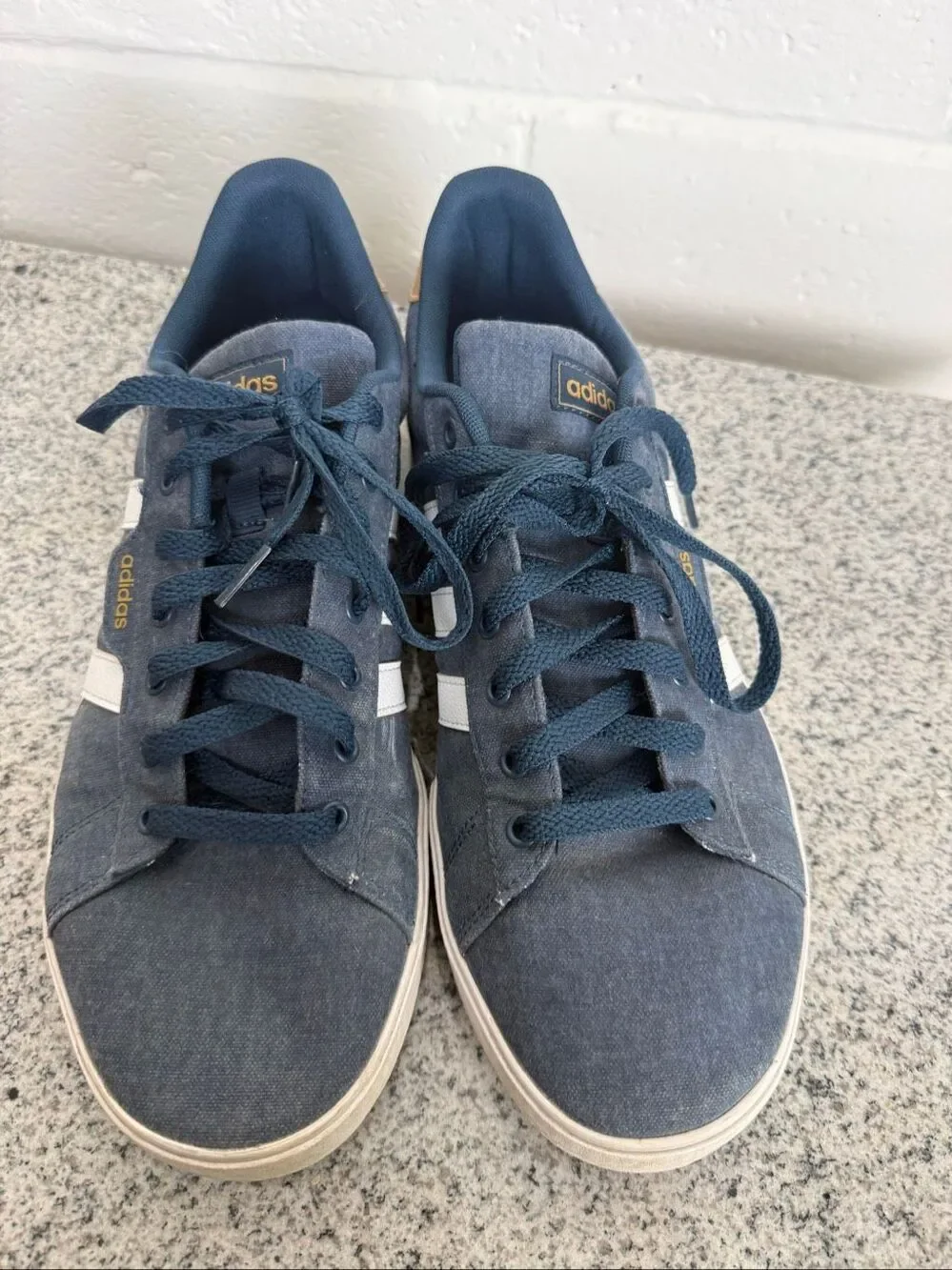 Adidas Derby Vulc Men’s 11.5 Navy Blue Canvas Sneakers White Stripes F99115